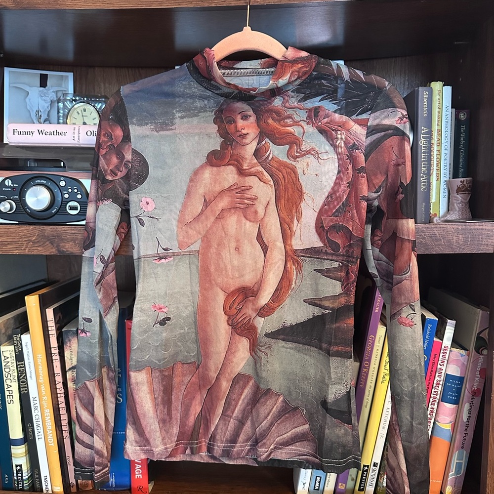 Artsy Birth of Venus Long Sleeve Mesh Top